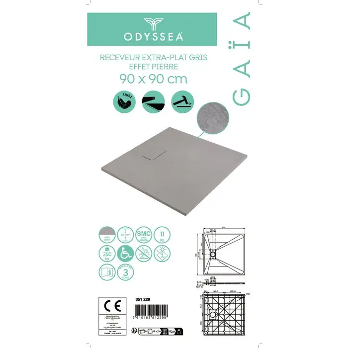 RECEVEUR DE DOUCHE GRIS 90X90 GAIA
